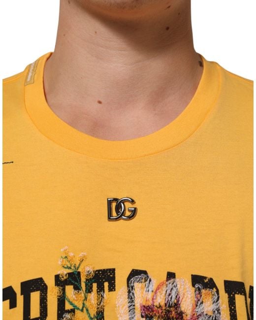 Dolce & Gabbana Yellow Secret Graden Floral Cotton Crewneck T-Shirt for men