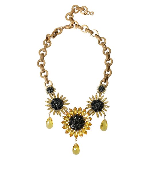 Dolce & Gabbana Metallic Tone Brass Sunflower Crystal Embellished Necklace