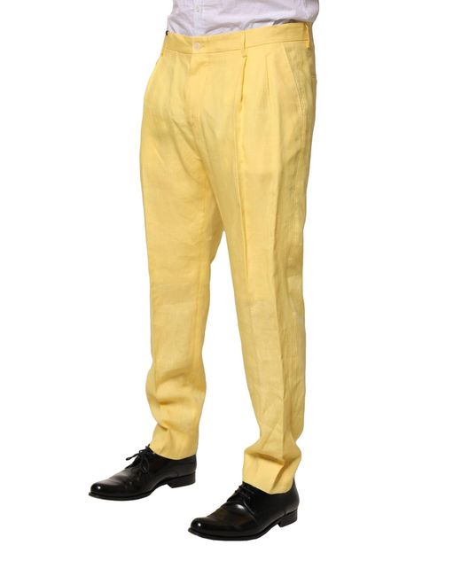 Dolce & Gabbana Yellow Flax Tapered Dress Pants for men