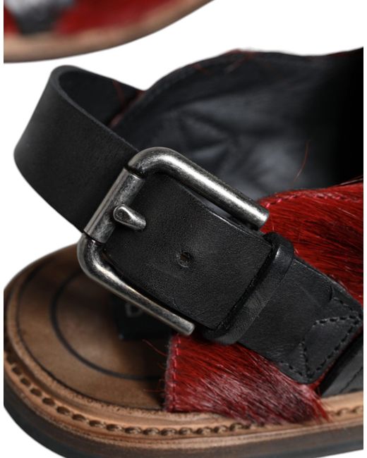 Dolce & Gabbana Brown Black Red Gazelle Hair Leather Sandals Shoes for men