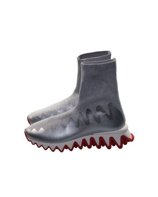 Christian Louboutin Sharky Sock Flat Silver Maille Lurex Sneakers 
