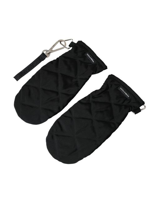 Dolce & Gabbana Black Quilted Nylon Wrist Length Mitten Gloves