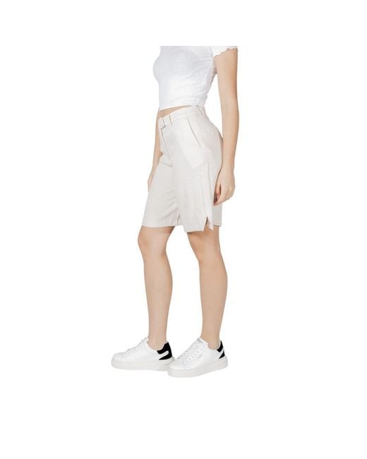VILA CLOTHES Natural Beige Viscose Bermuda Shorts