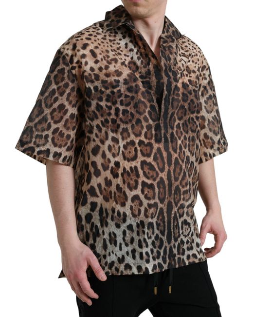 Dolce & Gabbana Brown Leopard Button Down Casual Shirt for men