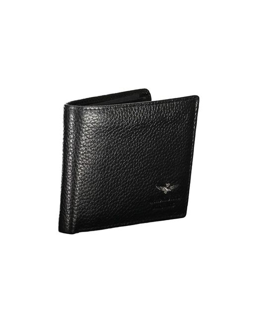 Aeronautica Militare Black Sleek Dual-Compartment Leather Wallet for men