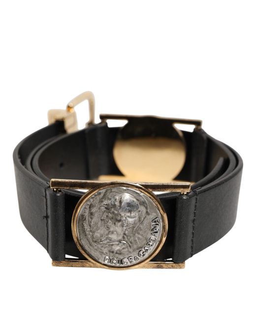 Dolce & Gabbana Black Leather Coin Buckle Belt Calf for men