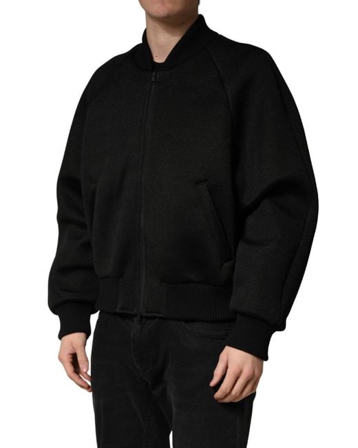 Dolce & Gabbana Black Nylon Full Zip Bomber Jacket Clothing for men