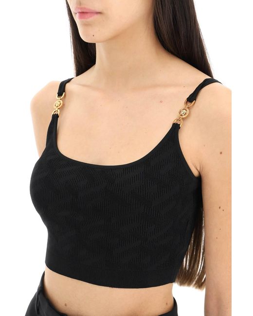 Versace Black 'la Greca' Knitted Cropped Top