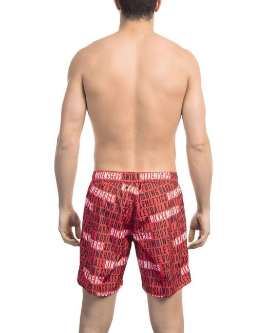 Bikkembergs Red Polyester Swimsuit With Elastic Waistband And Two Pockets for men