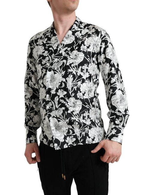 Dolce & Gabbana Gray Floral Button Down Casual Shirt for men
