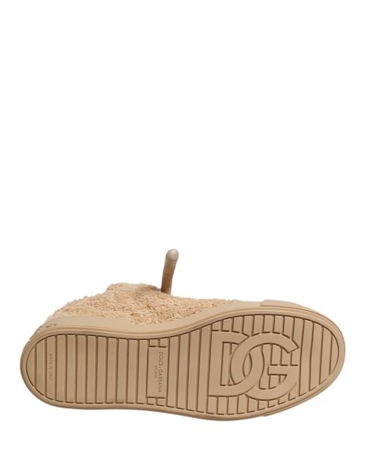 Dolce & Gabbana Natural Shoes Beige Faux Shearling Low Top Sneakers for men