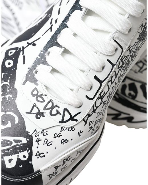 Dolce & Gabbana Gray White Black Graffiti Daymaster Sneakers Shoes