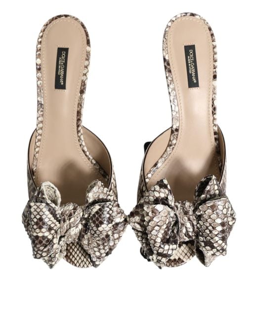 Dolce & Gabbana Metallic Multicolor Keira Bow Leather Peep Toe Mules Shoes