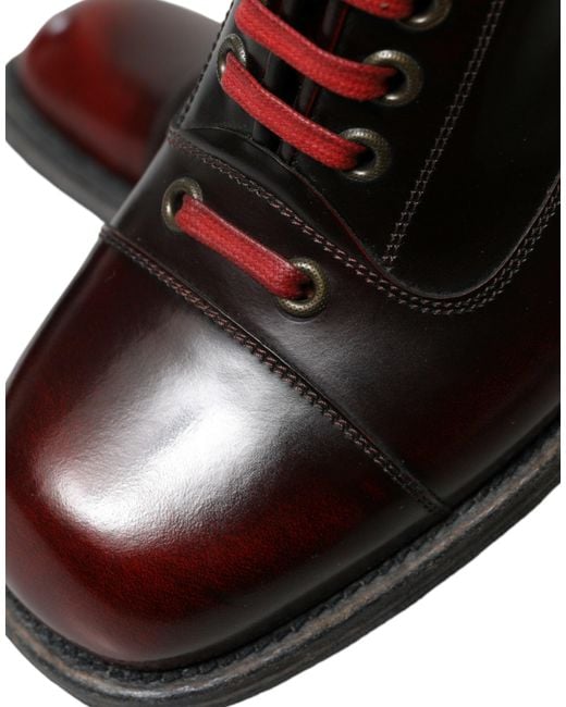 Dolce & Gabbana Brown Black Red Leather Lace Up Ankle Boots Shoes for men