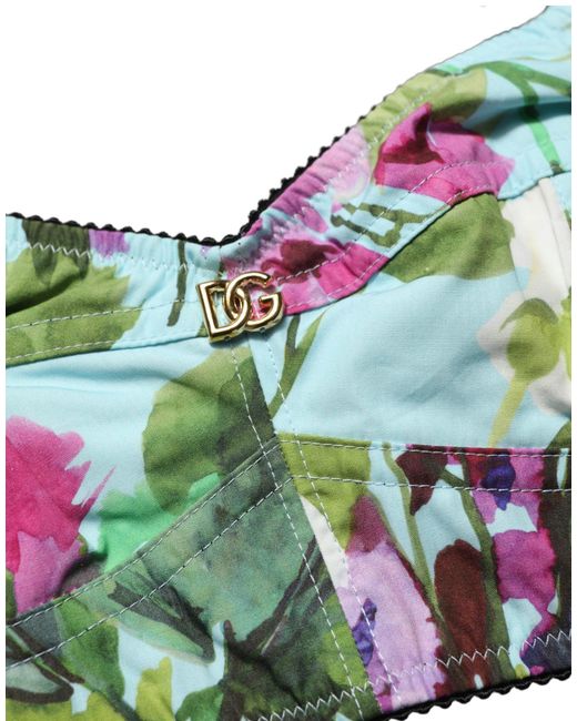 Dolce & Gabbana Green Floral Cropped Bustier Tank Top Elastane Nylon Cotton