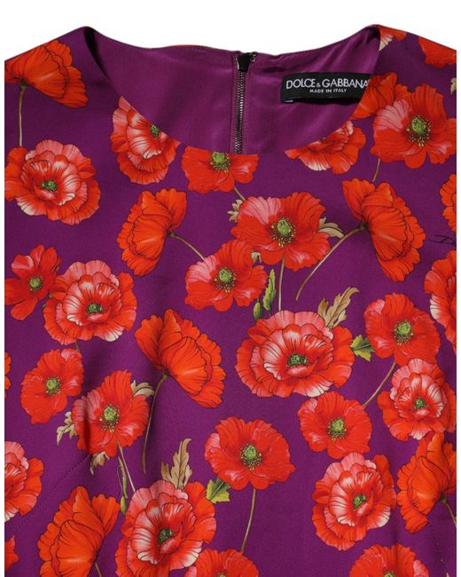 Dolce & Gabbana Red Silk Floral Print Midi Sheath Dress