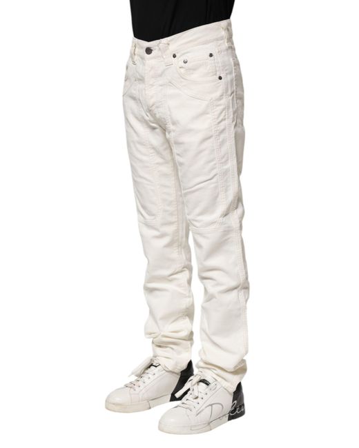 Jeckerson Gray White Cotton Stretch Straight Fit Men Denim Jeans for men