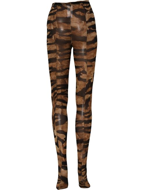 Dolce & Gabbana Black Brown Tiger Nylon Tights Stocking Pantyhose Socks
