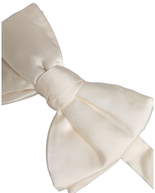 Dolce & Gabbana Natural Men White 100% Silk Adjustable Neck Papillon Bow Tie for men