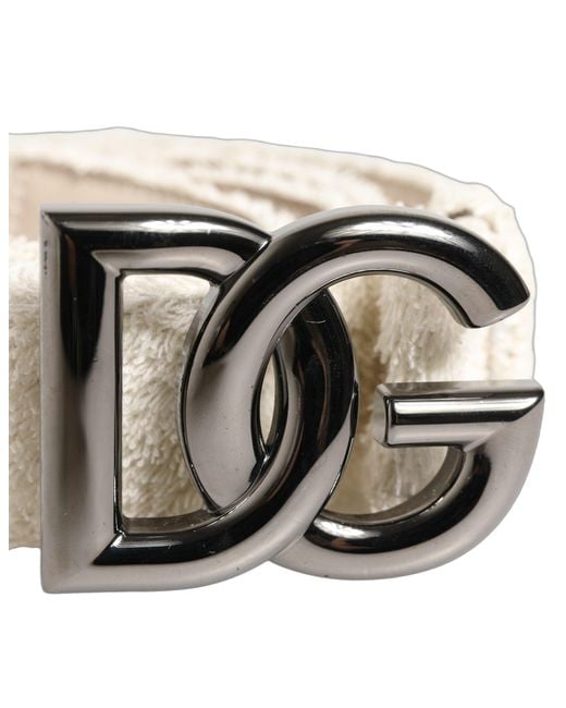 Dolce & Gabbana White Cotton Fleece Dg Logo Metal Buckle Belt