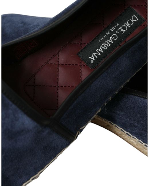 Dolce & Gabbana Blue Leather Suede Slip On Espadrille Shoes for men