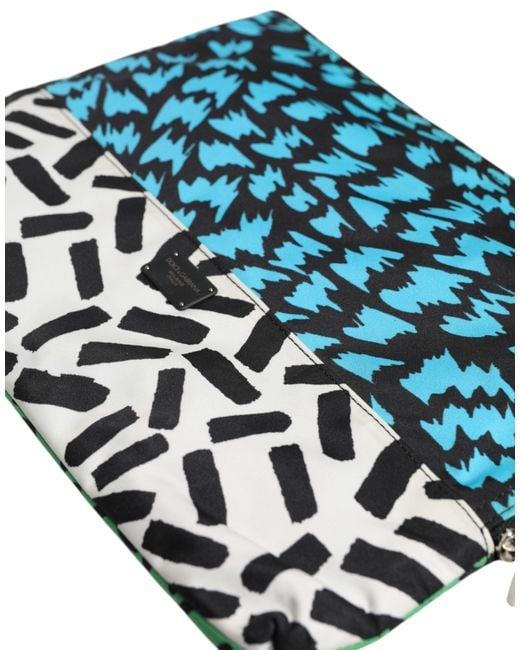 Dolce & Gabbana Blue Multicolor Printed Nylon Logo Plaque Men Clutch Pouch Bag