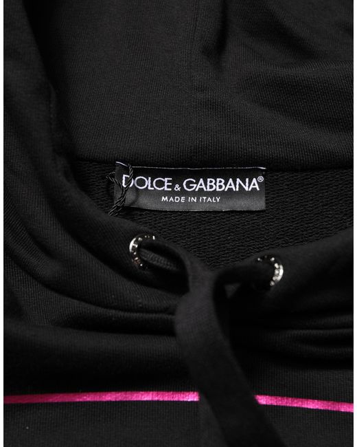 Dolce & Gabbana Black Printed Hooded Men Sweatshirt Sweater for men