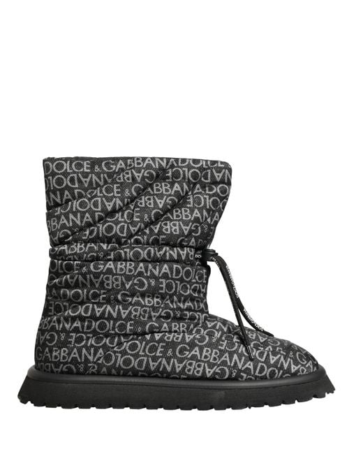 Dolce & Gabbana Black Logo Print Lace Up Snow Boots Shoes for men