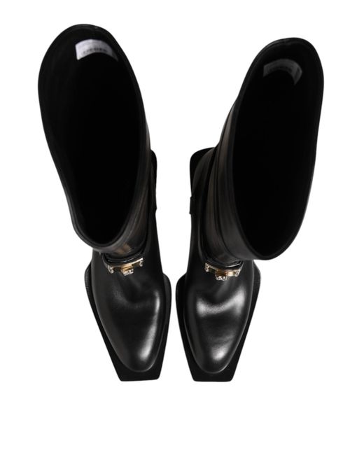 Dolce & Gabbana Black Logo Plaque Over The Calf Boot Shoes for men