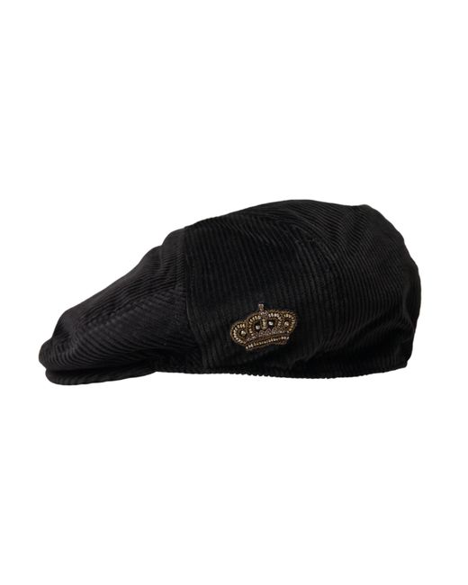 Dolce & Gabbana Black Corduroy Crown Newsboy Hat for men