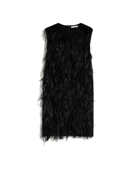 Max Mara Black Seggio Short Dress With Feathers