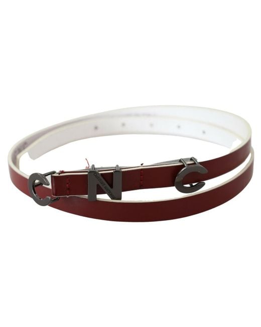 CoSTUME NATIONAL Black Maroon Leather Logo Skinny Fashion
