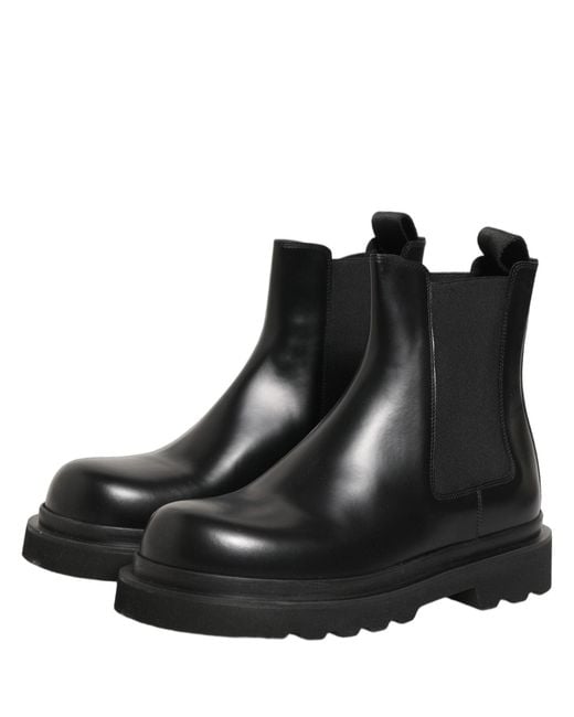 Dolce & Gabbana Black Chelsea Boots Leather Slip On Men Shoes for men