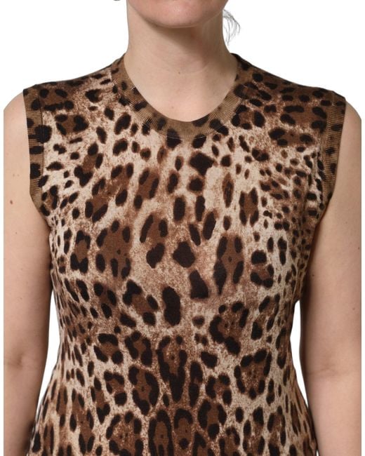 Dolce & Gabbana Brown Chic Leopard Silk Cashmere Sleeveless Top