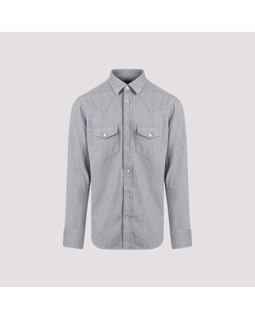 Tom Ford Gray Washed Grey Cotton Denim Western Shirt for men
