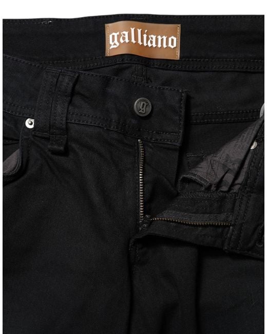John Galliano Black Cotton Mid Waist Tapered Denim Jeans