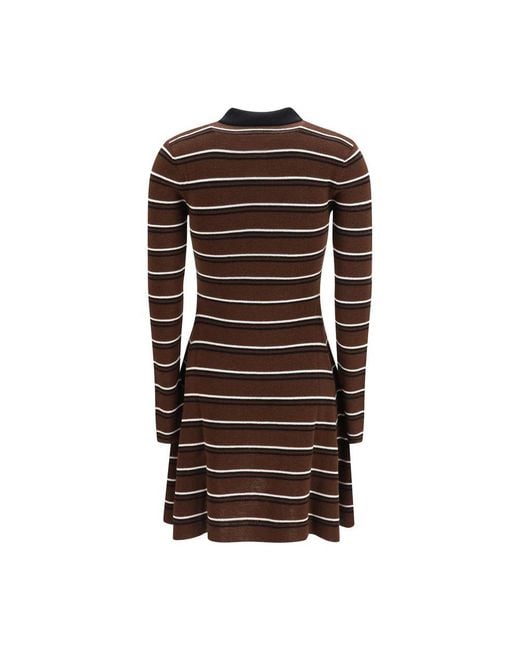 Ganni Brown Striped Wool Polo Dress