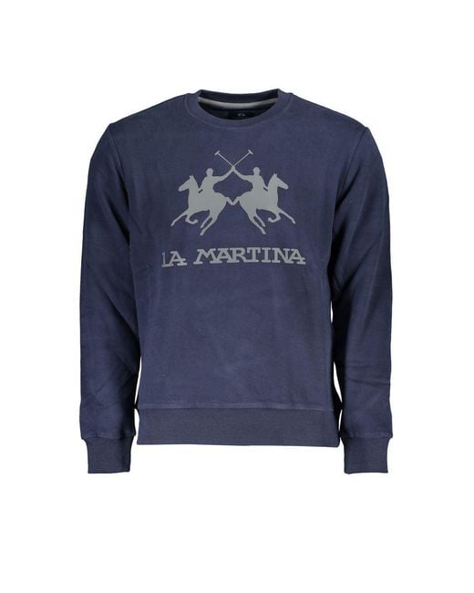 La Martina Blue Elegant Crew Neck Cotton Sweatshirt for men