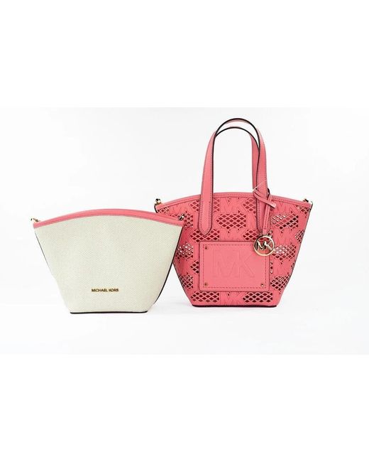 Michael Kors Black Kimber Small Tea Rose Leather 2-In-1 Zip Tote Messenger Bag Purse