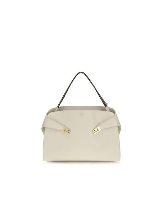 Ferragamo Natural Beige Calf Leather Bos Taurus Shoulder Bag