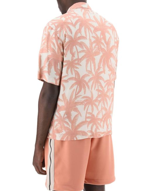 Palm Angels Pink Bowling Shirt With Palms Motif for men