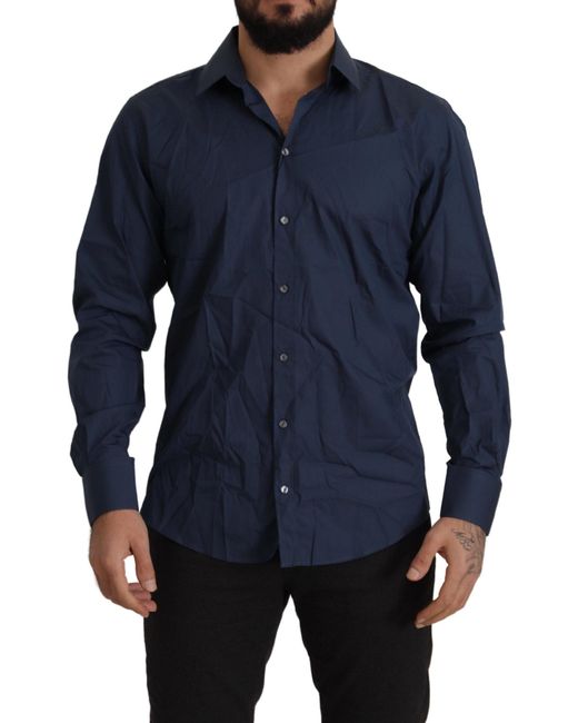 Dolce & Gabbana Blue Cotton Martini Slim Fit Dress Shirt for men