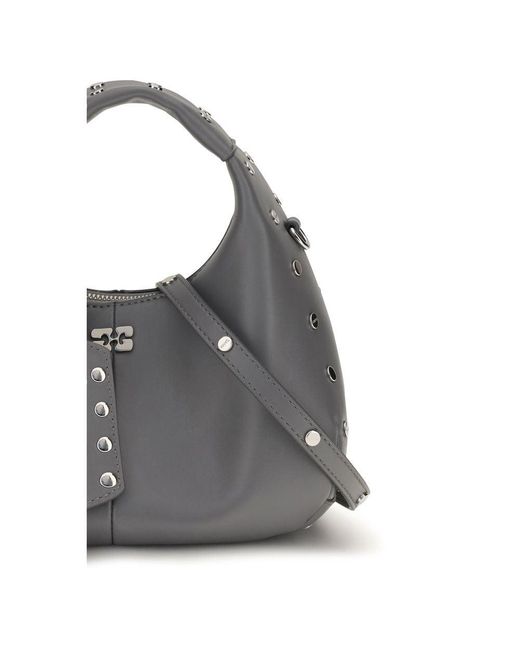 Ganni Gray Leather Shoulder Bag