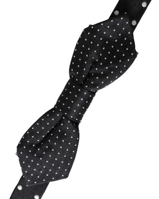 Dolce & Gabbana White Silk Polka Dot Adjustable Neck Papillon Bow Tie for men