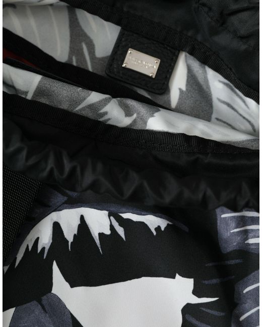 Dolce & Gabbana Black Leaf Print Adjustable Drawstring Nap Sack Bag for men