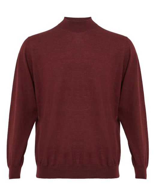 Colombo Red Bordeaux Cashmere Mock Neck Sweater for men