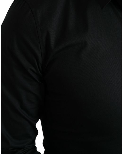 Dolce & Gabbana Black Cotton Stretch Slim Formal Dress Shirt for men