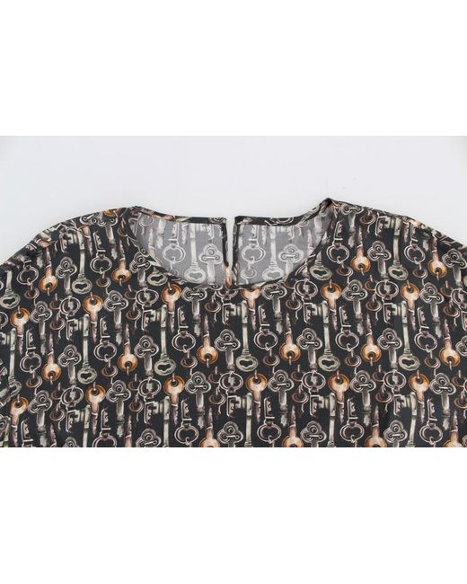 Dolce & Gabbana Gray Key Print Silk Blouse T-Shirt