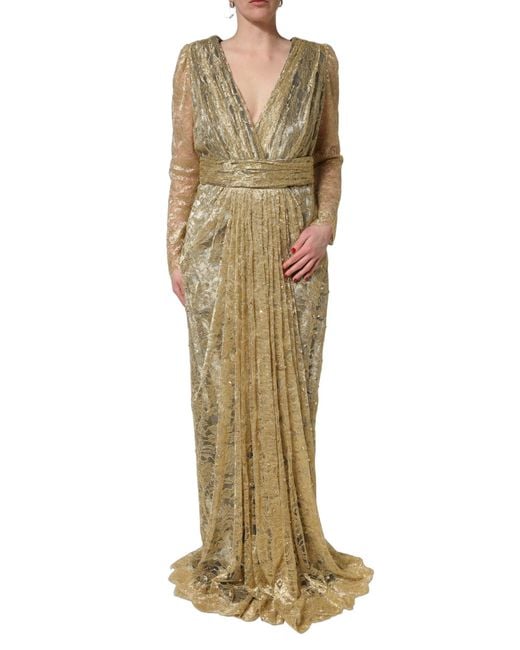 Dolce & Gabbana Metallic Gold Sheer Lace Crystal Embellished Dress