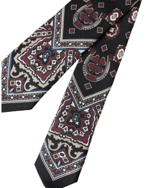Dolce & Gabbana Black Printed 100% Silk Adjustable Tie for men